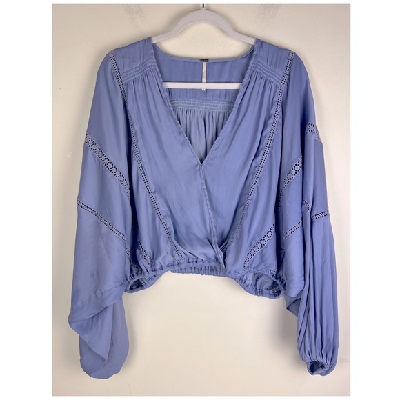 Free People | Billowy Boho Balloon Sleeve Weekend Love Top Periwinkle | M - Picture 5 of 14